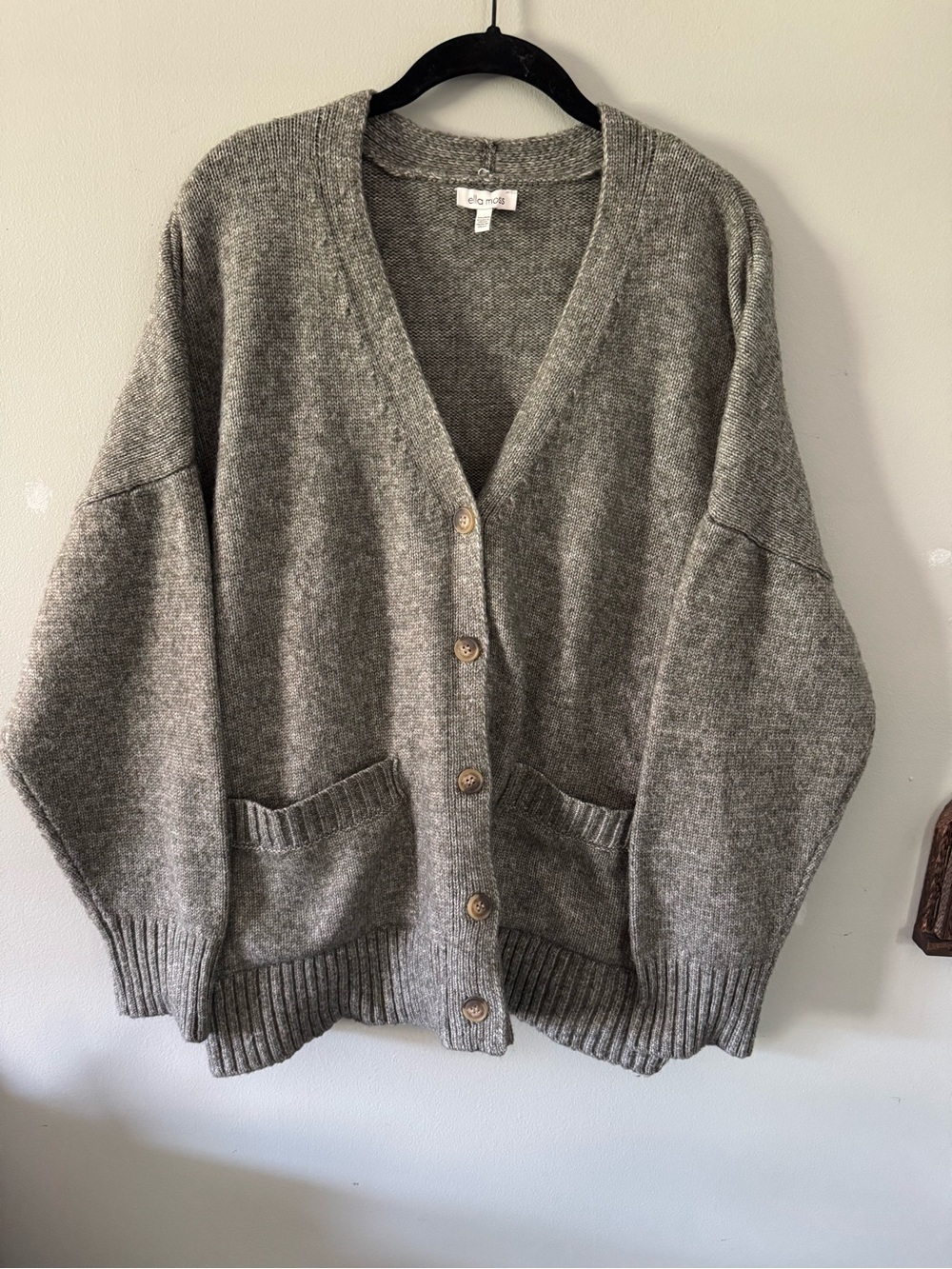 Ella Moss Gray V-Neck  Knit Oversized Cardigan Sweater Pockets Size XXL